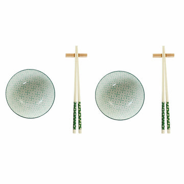 Set de Sushi DKD Home Decor Bambú Gres Blanco Verde Oriental 30 x 21 x 7 cm (6 Piezas)